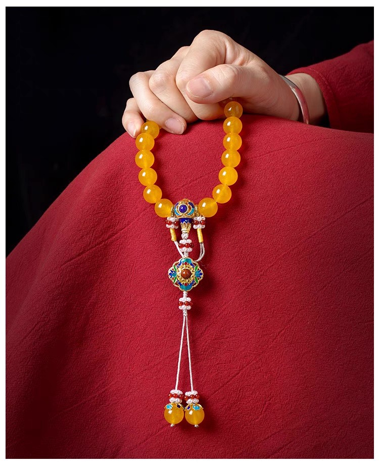 黃瑪瑙念佛珠十八子手串